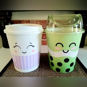 Set Adorable Trash Bins Cute Plastic Coffee Cup Flip Top Watermelon Garbage Cans